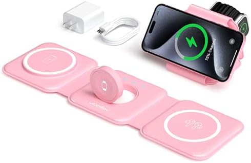 UCOMX Foldable 3-in-1 Wireless Charging Station: Ultimate Travel Charger for i Phone 12-16 Pro Max, Apple Watch Series 3-Ultra, and Air Pods Pro – Rapid Nano Technology for Fast, Safe Charging & Clutter-Free Convenience