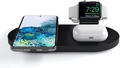 Seacosmo 3-in-1 Fast Wireless Charging Station for i Phone, Samsung, Air Pods, and Apple Watch – Sleek Black Design, Qi-Certified, Multi-Device Compatibility for Streamlined Charging Experience – Elevate Your Tech Setup with Enhanced Speed and Convenience