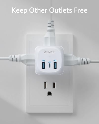 Maximize Your Charging Potential with Anker USB C Outlet Extender – Dual Pack of 3 AC Outlets and 20 W Fast Charging for i Phone 15 Series, Ideal for Home, Office & Classroom Use, Compact Power Delivery Solution for Modern Devices