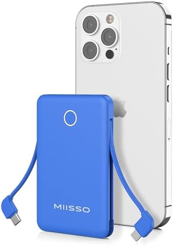 Ultra Slim 6000 m Ah Power Bank with Built-In USB C Cords – Card-Sized Portable Charger for Effortless On-the-Go Charging, Triple Output for i Phone, Samsung, Google Devices – Stylish and Compact Battery Pack for Enhanced Efficiency and Versatility