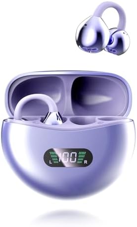 Ultimate Comfort Open Ear Bluetooth 5.4 Earbuds with IPX7 Waterproof Rating – 60 Hours of Playback with LED Power Display – Clip-On Wireless Headphones for Active Lifestyles, Ideal for Commuting and Outdoor Adventures, Enhanced Sound Quality and Durability