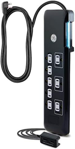 GE Ultra Pro 12-Outlet Surge Protector with 2 USB Charging Ports, 4320 Joules of Protection, 8-Foot Flexible Power Cord, Space-Saving Flat Plug, Enhanced Power Filter, Built-In Circuit Breaker, UL Listed Safety Assurance, Sleek Black Design for Home and Office Electronics GE Ultra Pro 12-Outlet Surge Protector with 2 USB Charging Ports, 4320 Joules of Protection, 8-Foot Flexible Power Cord, Space-Saving Flat Plug, Enhanced Power Filter, Built-In Circuit Breaker, UL Listed Safety Assurance, Sleek Black Design for Home and Office Electronics