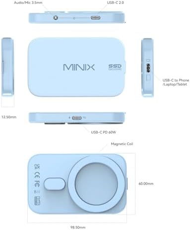 MINIX Magnetic M.2 2230 NVMe SSD Enclosure for i Phone 15/16 Pro Max – Premium External Storage Solution with USB-C Audio Port, Fast 60 W Power Delivery, and Compatibility for i Pad Pro & Mac Book – Enhance Your Data Access & Portability