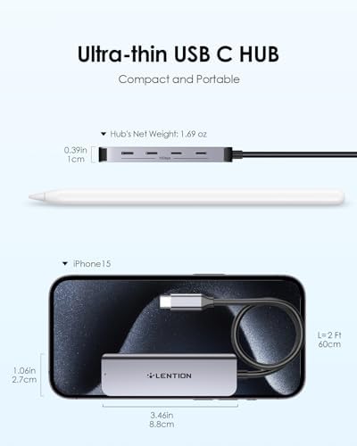 Unleash Seamless Connectivity with the LENTION USB C Hub – 4 K@60 Hz HDMI, Dual USB C & Super-Fast USB 3.2 Gen2 Ports for 10 Gbps Transfers, 100 W Power Delivery – Perfect for Mac Book Pro, Mac Book Air, i Phone 15 & Windows Laptops – Sleek Gray Design for Ultimate Versatility and Efficiency