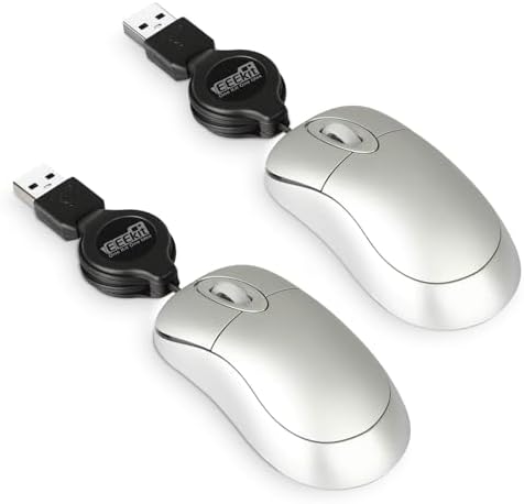 Compact Blue USB Optical Mouse Duo with Retractable Cable – Perfect Travel Accessory for Windows & Mac Users, High Precision & Ergonomic Comfort, Tangle-Free Design for On-the-Go Computing