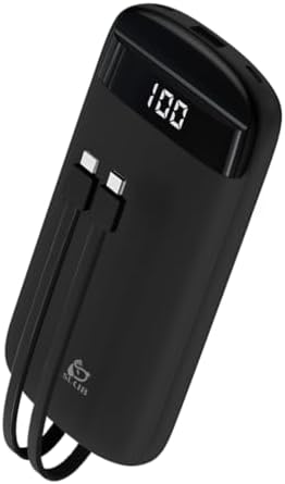 Sleek 10,000 m Ah Portable Power Bank with Dual Built-In Cables and 5 Outputs – Fast Charging for i Phone, Samsung, and Tablets with LED Battery Status Display – Ultimate Travel Companion for Multi-Device Connectivity and Reliability
