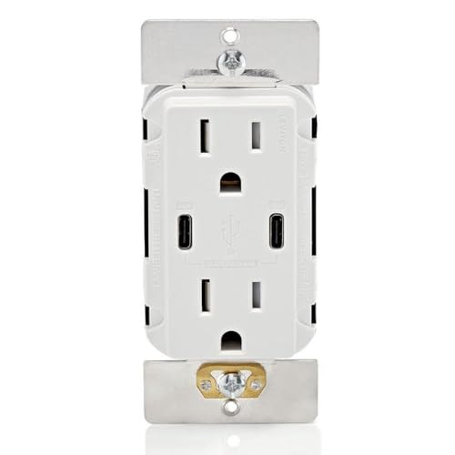 Leviton 60 W Dual USB Type A/Type-C In-Wall Charger – Fast, Efficient Power Delivery Solution for Smartphones, Tablets & Laptops – Tamper-Resistant Outlet in Light Almond for Safe, Clutter-Free Charging Experience – Perfect for Home and Office Use