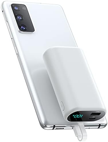 Compact 10800 m Ah Portable Charger with Built-in USB-C Cable – Fast PD 3 A Power Bank for Samsung Galaxy S22/S21, Note, Moto, and LG – LCD Display for Real-Time Battery Monitoring – Ultimate Solution for Mobile Charging Needs