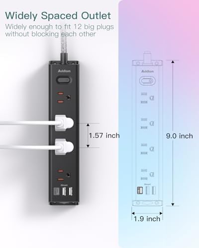 10-Foot Power Strip Surge Protector with 12 Outlets & 3 USB Ports – Wall-Mountable Extension Cord for Optimal Device Charging in Dorm Rooms, Offices, and Homes – 1050 J Overload Protection for Enhanced Safety and Efficiency – Sleek Black Design for Clutter-Free Use