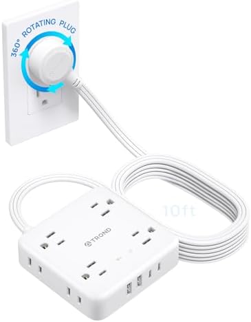 TROND 360° Rotating Plug Power Strip with 5 FT Flat Cord – 4 AC Outlets & 4 USB Ports (2 USB-C) – Wall Mount Surge Protector with 1440 Joules Safety Rating – Ultimate Travel & Home Charging Solution for Electronics and Devices
