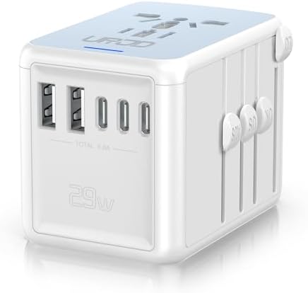 Global Travel Companion: High-Performance Universal Adapter with 6 A Output, Featuring 3 USB-C & 2 USB-A Ports for Swift Charging Across 200+ Countries – Perfect Solution for EU, US, UK, AU and Beyond