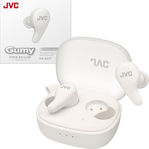JVC Gumy Premium True Wireless Earbuds – Advanced Bluetooth 5.4 Noise Cancelling Headphones with 26-Hour Battery Life, Gaming-Optimized Low Latency Mode, and IPX4 Sweatproof Design – USB-C Charging Case for Ultimate Audio Flexibility and Comfort
