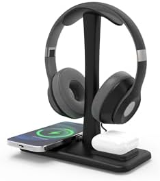 Multifunctional 5 in 1 Headphone Stand & 15 W Fast Wireless Charging Station – Sleek Organizer for i Phone 15/14/13/12/11/XS/XR/X & Air Pods 3/2/Pro/2 – Optimal Desk Solution for Gamers and Professionals – Durable, Clutter-Free Design in Elegant White