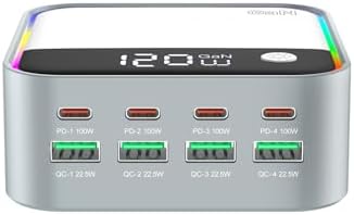 Ultimate 490 W Ga N USB-C Fast Charging Station – 8-Port Multi-Device Charger with 100 W PD3.0 & QC3.0, Digital Display for Smart Power Management – Ideal for Laptops, Mac Books, i Pads, i Phones & More – Compact Design for Efficient Charging Solutions
