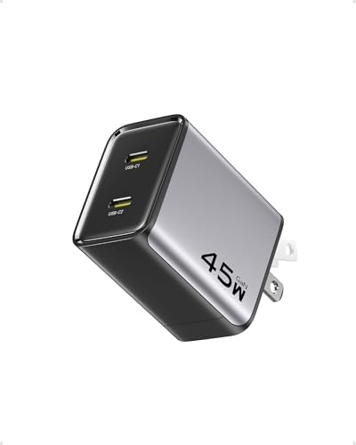 PISEN 45 W Ga N Dual USB-C Wall Charger – Compact Fast Charging Solution for i Phone 16, i Pad Pro, Samsung Galaxy S23 Ultra, and Mac Book – Foldable Design for Ultimate Portability and Enhanced Compatibility with PD & PPS Technology