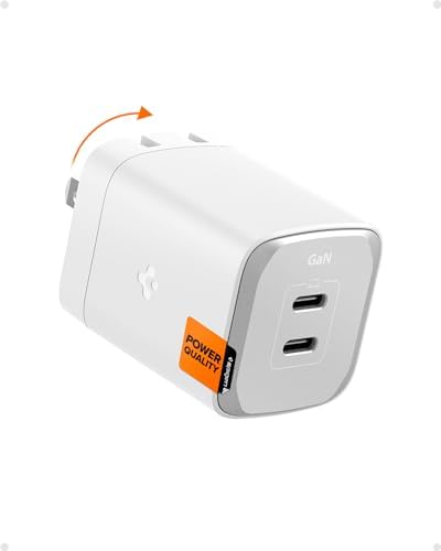Experience Unmatched Charging Efficiency with Spigen Ga N III 452 45 W Dual USB-C Wall Charger – Portable Fast Charging Adapter for i Phone, Samsung Galaxy, and Pixel Devices – Compact Foldable Design for Ultimate Convenience