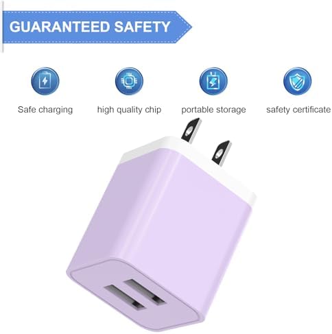 6 Pack Colorful Dual USB Wall Charger by i GENJUN – Fast Charging Cube Power Plug Adapter for i Phone, Samsung Galaxy, Google Pixel & Android Devices – Compact, Multi-Device Charging Solution with Built-In Safety Features – Enhance Your Charging Experience