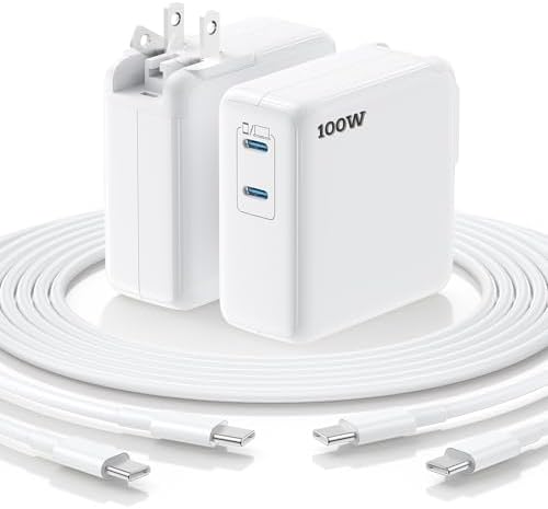 High-Efficiency Essri 100 W USB-C Charger Duo Pack – Dual 65 W Fast Charging Ports for Mac Book Pro, Air, i Pad Pro & i Phone 15/16 – Includes 6 FT & 10 FT USB-C Cables for Maximum Connectivity and Travel Convenience