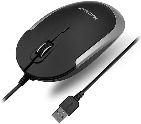 Sleek Silent Wired Computer Mouse for Mac & PC – Macally Ergonomic USB Optical Mouse with Adjustable DPI for Ultimate Precision – Compact, Lightweight Design Ideal for Office & Travel – Noise-Free Clicks for Distraction-Free Work Sessions