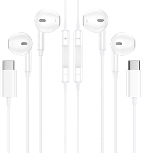 Premium Wired Earbuds for i Phone 16/15 & Samsung Galaxy S25/S21 – High-Fidelity In-Ear Headphones with Superior Sound Quality and Ergonomic Fit – 2-Pack USB C Earphones Designed for Music Lovers and Everyday Audio Needs