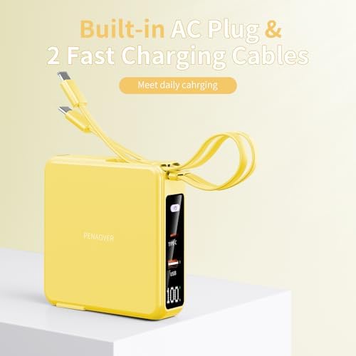 Ultimate 10,000 m Ah Portable Charger with Built-in Cables & AC Plug – PD 22.5 W Fast Wireless Power Bank for i Phone 16/15/14, Samsung S23/S22, Android Devices – Effortless Charging Anytime, Anywhere