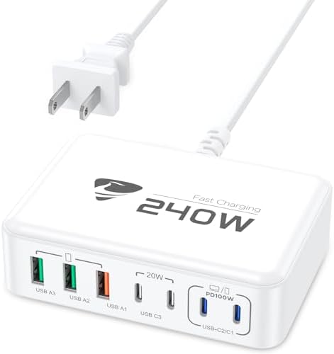 Powerful 240 W USB-C Charging Hub – Ultra-Compact 7-Port Ga N Charger for Fast Multi-Device Charging – Perfect for Mac Book Pro, i Phone, and Samsung Laptops – Efficient, Safe Power Solution for Home, Office, and Travel Adventures