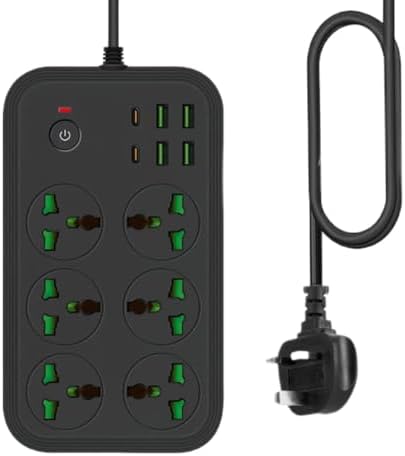 Universal 12-in-1 Power Strip with USB C – All-in-One Travel Extension Cord Featuring 6 Extra-Wide Outlets and 4 Fast-Charging USB Ports, 110-240 V, Max 3000 W, Wall-Mountable Surge Protector for European Journeys and Home Use – Effortless Device Management and Enhanced Safety