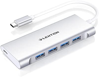 Enhance Your Connectivity with the LENTION USB C Hub – 4 USB 3.0 Ports & Type C Charging for Mac Book Pro & Air, Surface, Chromebook – Ultra-Fast Data Transfer & Compact Design for On-the-Go Professionals – Sleek Silver Multiport Adapter with Stable Driver Certification