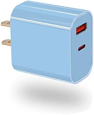 Dual Port USB C Charger Block – 20 W Fast Charging Power Adapter for i Phone 16/15/14/13/12/11 Pro/Max & Galaxy S24/S23/Note 20 – Compact and Stylish Blue Design for Efficient Travel Charging – Universal Compatibility with Pixel 9/8/7/6 – Optimal Power Delivery for Rapid Device Charging