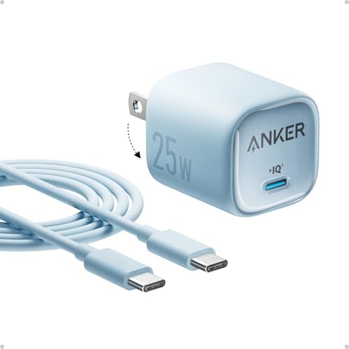 Anker 25 W Compact USB-C Fast Charger with PPS Technology – Travel-Ready Foldable Design for Galaxy S24, i Phone, i Pad & More – Includes Premium Universal Charging Cable for Maximum Device Compatibility and On-the-Go Convenience