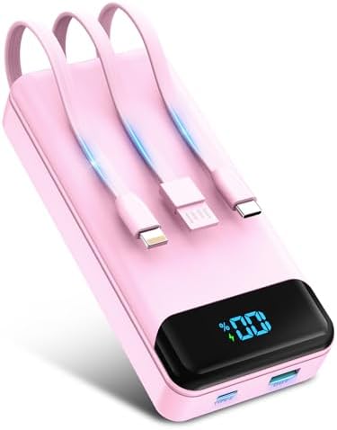 Massive 40,000 m Ah Power Bank with Integrated Cables – 22.5 W PD Fast Charger for i Phone, Samsung, Google, and More – Versatile Multi-Device Portable Charger for Outdoor Adventures – LED Display for Accurate Power Monitoring – Compact and Lightweight Design for Effortless Portability