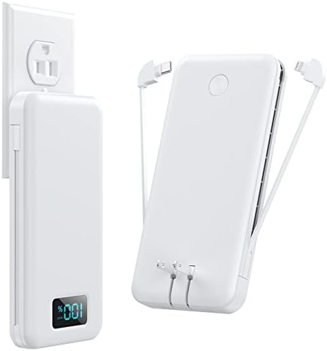 Ultra-Slim 13800 m Ah Portable Charger with Built-in Cables & AC Plug – Multi-Device USB-C Power Bank with 4 Outputs & LCD Display for i Phone, Samsung, and Android – Effortless Charging on the Go