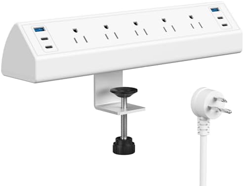 Ultimate Desk Clamp Power Strip with USB C Fast Charging, 40 W Surge Protector for Home and Office, 2 PD 20 W USB C Ports & 3 AC Outlets – Streamline Your Workspace with Enhanced Safety (ETL Listed)