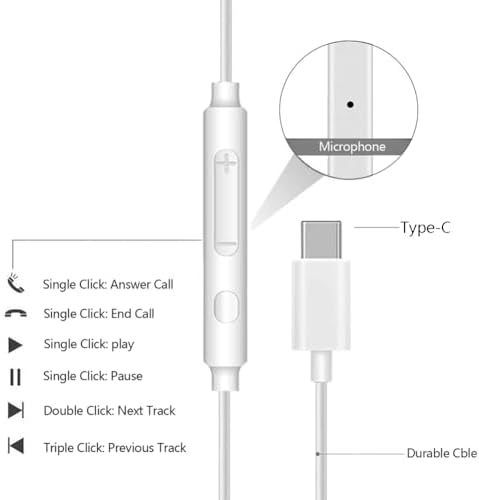 Premium USB-C Wired Earbuds 3-Pack: Superior Noise-Canceling Headphones with Integrated Microphone for Effortless Hands-Free Communication – Perfectly Compatible with i Phone 16/15 Pro Max/Plus & Samsung Galaxy S23/S22/S21/S20/Ultra – Immerse Yourself in Crystal-Clear Hi-Fi Sound and Ergonomic Comfort for Every Occasion