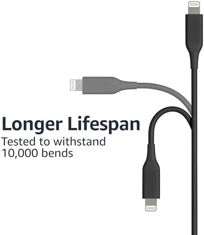 Amazon Basics MFi Certified 2-Pack Lightning Charger Cables – 6 Foot USB-A to Lightning, Optimized for i Phone 14, 13, 12, 11, X, Xs Pro, Pro Max, Plus & i Pad – Durable ABS Design for Fast Charging & Data Syncing, Sleek Black Finish, Essential Backup Solution