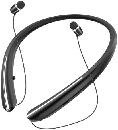 Premium Bluetooth 5.0 Neckband Earbuds – Advanced Noise-Cancellation and Sweat-Resistant Design for Unmatched Sound Quality – Ergonomic Retractable Ear Tips for On-the-Go Professionals and Music Aficionados – Sleek Black Finish for Stylish Audio Experience