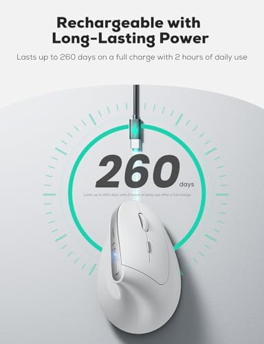 Revolutionize Your Workspace with the Nulea MD280 Ergonomic Vertical Wireless Mouse – Dual Mode Bluetooth & 2.4 G Connectivity, Precision with 4 Adjustable DPI Settings (800/1200/1600/2400), Rechargeable & Silent Clicks for Ultimate Focus – 6 Customizable Buttons Enhance Productivity for Laptop & Desktop Users in Stylish Grey.