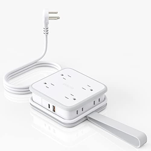 NTONPOWER 8-Outlet Flat Plug Power Strip with 45 W USB-C Fast Charging Port – Compact Multi-Device Extender with 5 ft Cord, Ideal for Home and Travel, Compatible with i Phone, Mac Book Pro, Tablets, and Samsung – Smart Design for Organized Charging Solutions