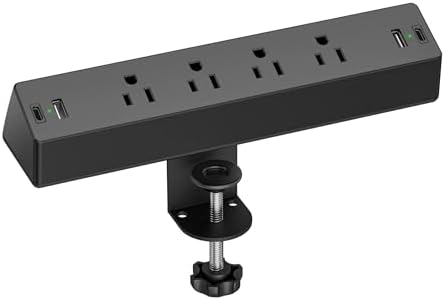 Maximize Your Workspace Efficiency with the Premium Desk Clamp Surge Protector – 10 FT Extension Cord Featuring 4 AC Outlets, 2 USB-A & 2 USB-C Ports for Rapid Charging, Perfect for Home Office and Desk Organization – Enhanced Surge Protection and Compatibility