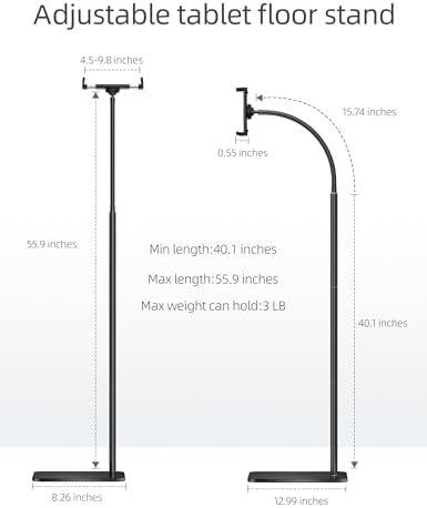Adjustable Gooseneck Tablet Stand for i Pad and Cell Phones – Metal Floor Holder with Enhanced Flexibility and Stability for Ultimate Hands-Free Experience – Compatible with 4.7” to 13” Devices for Comfortable Viewing Anytime, Anywhere