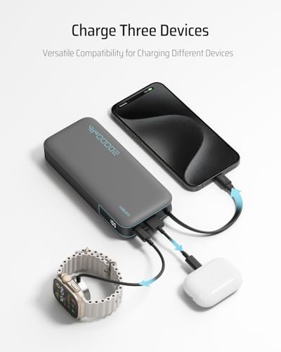 Maximize Your Mobility with the CUKTECH 45 W Power Bank: 20000 m Ah Portable Charger with Integrated USB-C Cable – Ultra-Fast Charging Solution for i Phone 16/15/14/13, i Pad, Samsung Galaxy, Google Pixel & More – Ideal Travel Companion in Sleek Gray Finish