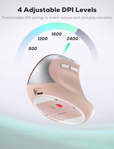 Revolutionize Your Workspace with the Nulea MD280 Ergonomic Vertical Wireless Mouse – Dual Mode Bluetooth & 2.4 G Connectivity, Precision with 4 Adjustable DPI Settings (800/1200/1600/2400), Rechargeable & Silent Clicks for Ultimate Focus – 6 Customizable Buttons Enhance Productivity for Laptop & Desktop Users in Stylish Grey.