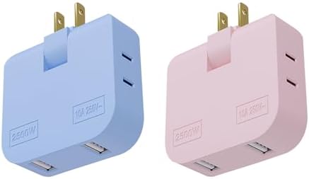 Ultra Slim 3-Way Plug Extender with 360° Rotatable Socket – Compact Travel AC Adapter Splitter for Home and On-the-Go Charging in Stylish Blue and Pink – Lightning-Fast Power Delivery with Superior Compatibility for All Devices