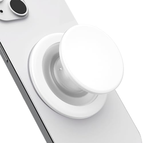 Magnetic Mag Safe Phone Grip Holder – Ergonomic Collapsible Stand for i Phone 12-16 Series, Transparent White Finish for Enhanced Style and Functionality, Secure Grip for Texting and Hands-Free Viewing, Lightweight and Portable Mobile Accessory