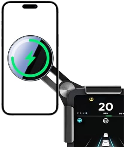 15 W Wireless Fast Charging Magnetic Phone Mount for Tesla Model Y & Model 3 – Ultimate Holder for i Phone 12-16 & Android Devices, Includes 5 ft USB-C Cable, Perfect for Safe Navigation and Hands-Free Use – Modern Tesla Accessory