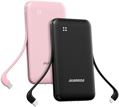 Experience Ultimate Portability with Alongza 10,000 m Ah Fast Charging Power Bank – Sleek Design with Built-In Cables and AC Plug for Effortless Device Charging on the Go – Lightweight, Compact USB C External Battery for Seamless Travel Convenience and Enhanced Compatibility Across All Smartphones and Gadgets
