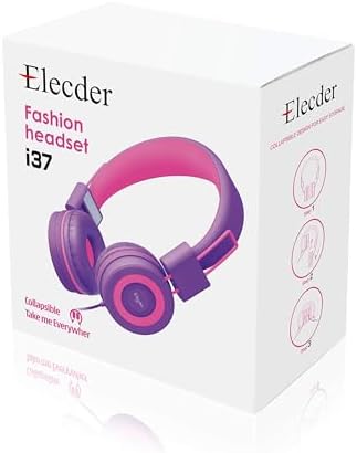 ELECDER i37 Foldable Kids Headphones – Lightweight, Adjustable On-Ear Wired Headphones in Vibrant Peach/Purple for School, Travel & Home Learning – Perfect Audio Companion for Young Learners & Teens with Comfortable Fit and Universal Device Compatibility
