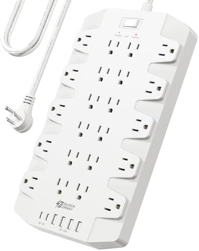 SUPERDANNY 22-Outlet Surge Protector Power Strip with 6.5 Ft Cord, 2 USB-C & 4 USB Ports – High-Capacity 1875 W/15 A with 2100 J Surge Protection for Home, Office, and Dorm Use – Wall Mount Design for Space-Saving Convenience