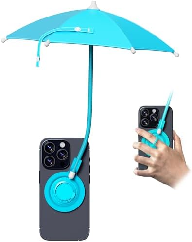 Portable Black Magnetic Phone Umbrella with Adjustable 360° Shade, Foldable Sun Protection & Built-in Ring Holder – i Phone 12-16 Compatible and More Devices, Magnetic Sticker for Quick Setup and Enhanced Functionality