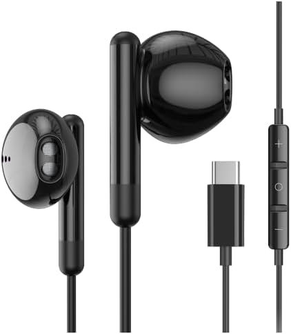 USB C Earbuds for i Phone 16 & i Pad Pro – High-Fidelity Wired Headphones with Volume Control & Mic for Google Pixel & Samsung Galaxy – Lightweight, Durable, and Comfortable for Everyday Use & Commutes – Enhanced Audio Experience